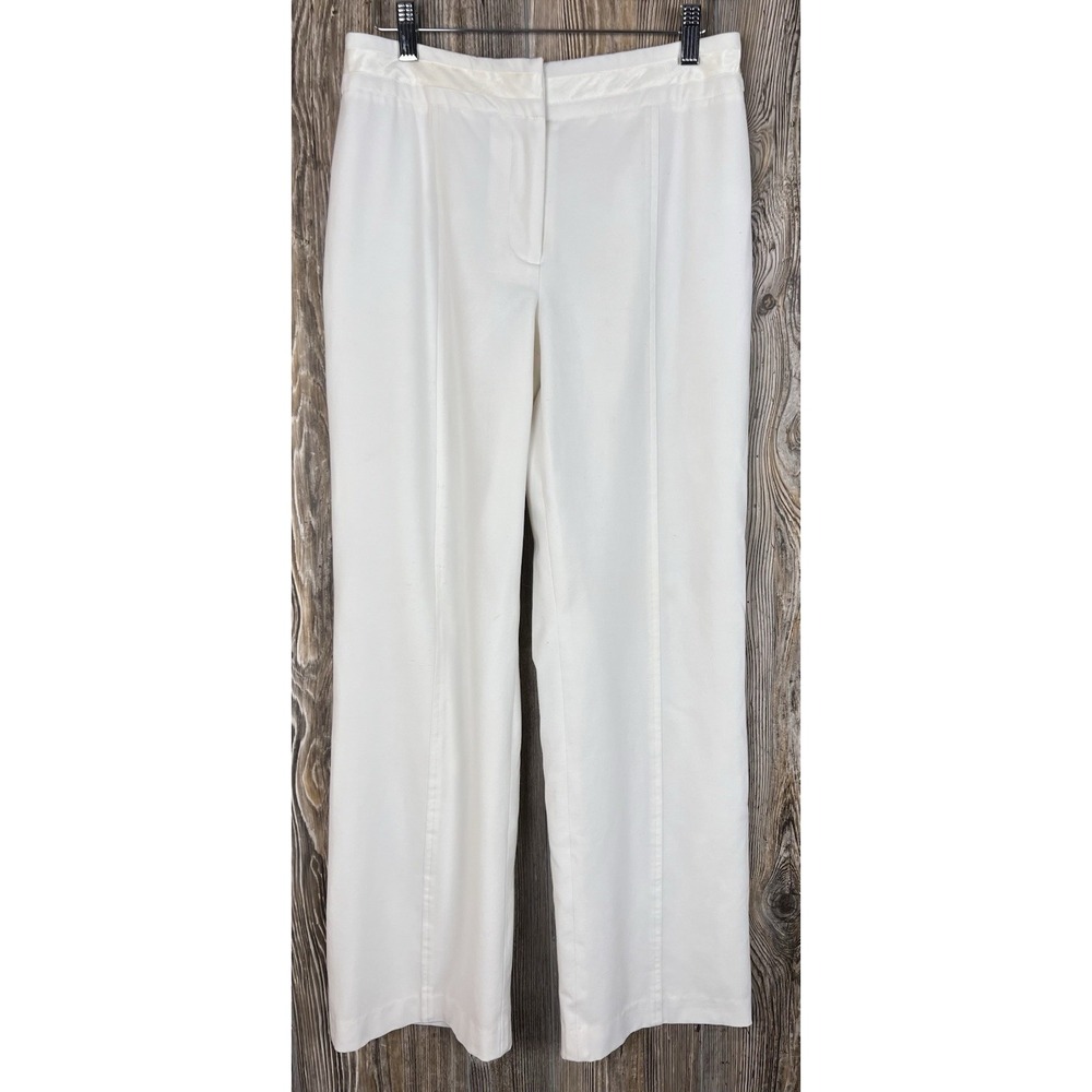 Multiples Womens 8 Dress Pants Trousers Ivory Wide Leg Stretch Career Minimalist